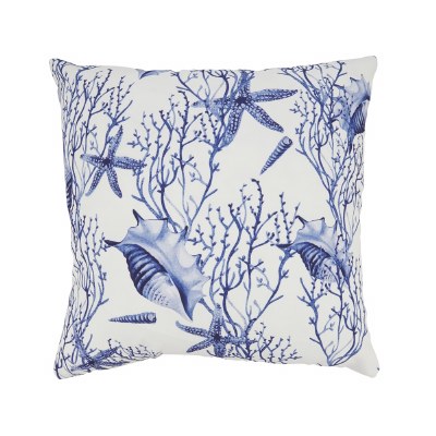 18" Sq Blue Seashells and Coral Decorative Coastal Pillow