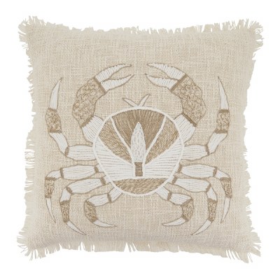 18" Sq Natural Crab Finge Decorative Coastal Pillow
