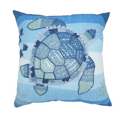 20" Sq Indoor/Outdoor Blue Sea Turtle on Blue Background Decorative Coastal Pillow