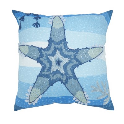 20" Sq Indoor/Outdoor Blue Starfish on Blue Background Decorative Coastal Pillow