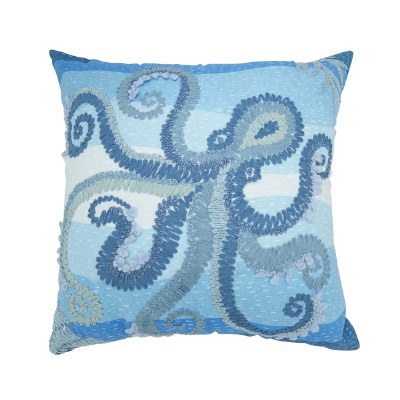20" Sq Indoor/Outdoor Blue Octopus on Blue Background Decorative Coastal Pillow