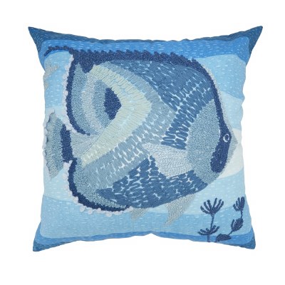 20" Sq Indoor/Outdoor Blue Fish on Blue Background Decorative Coastal Pillow