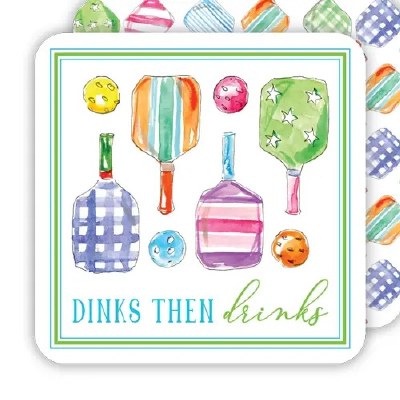Pack of 20 4" Square "Dinks Then Drinks" Disposable Pickleball Coasters