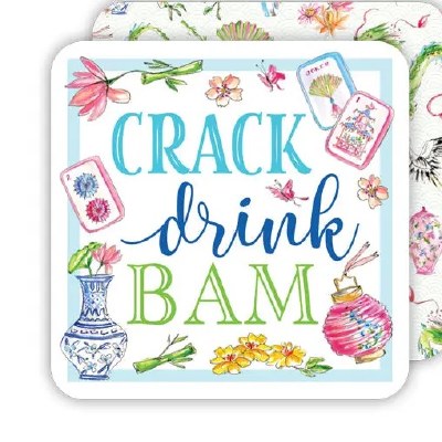 Pack of 20 4" Square "Crack Drink Bam" Disposable Mah Jongg Coasters