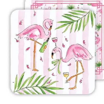 Pack of 20 4" Square Flamingos Disposable Coastal Coasters