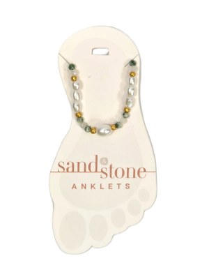 Gold Tone and Green With Faux Pearl Bead Anklet