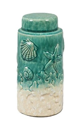 13" Green and White Shell Jar Ceramic