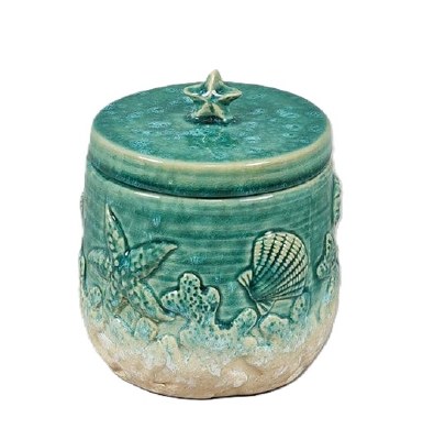 7" Green and White Shell Jar Ceramic