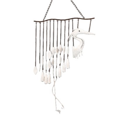 37" White and Brown Heron Metal Bell Chime