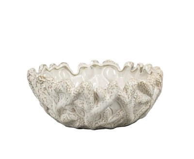 10" Round Beige Coral Ceramic Bowl
