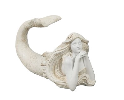 7" Distressed White Polyresin Laying Mermaid
