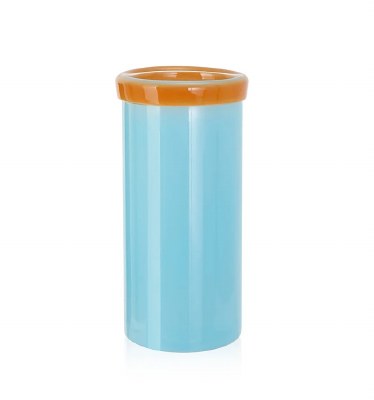10.5" Blue With Orange Rim Glass Vase