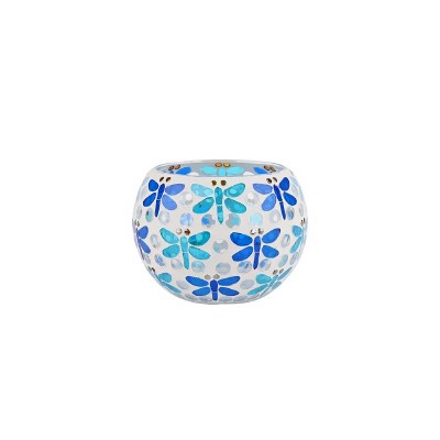 5" Two-Tone Blue Dragonfly Mosaic Glass Votive