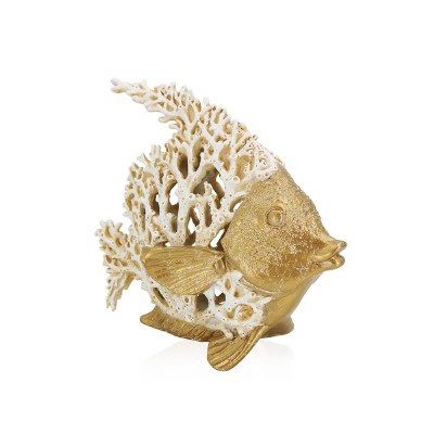 10" Polyresin Gold and White Coral Fish
