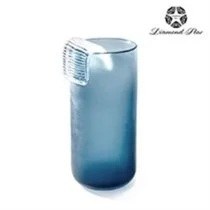 13" Blue and Clear Cylinder Glass Vase