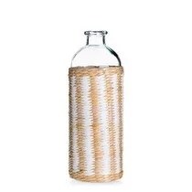 13" Clear Natural and White Wrapped Glass Vase