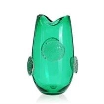 11.5" Green Clear With Disks Glass Vase