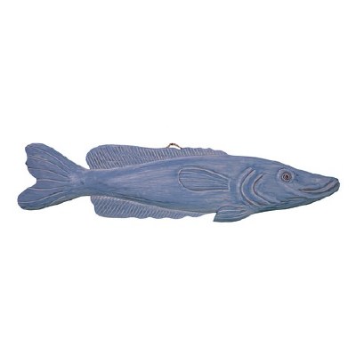 40" Whitewash and Blue Fish Coastal Wood Wall Art Plaque