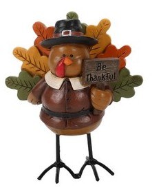 5" Multicolor Boy Turkey Holding a Sign Figurine