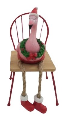 8" Christmas Flamingo Sitting on a Chair Wearing a Wreath