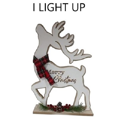 22" LED White Wood Christmas Reindeer Figurine