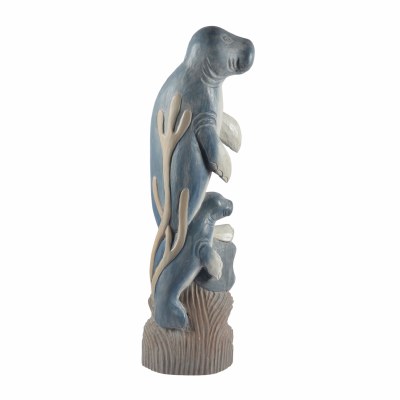 39" Navy Double Manatee Wood Sculpture