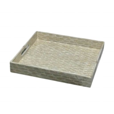 14" Sq White Capiz Fish Tray