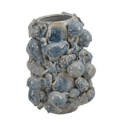 12" Blue 3D Seashells Ceramic Vase