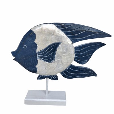 15" Navy Capiz Wood Fish on Stand