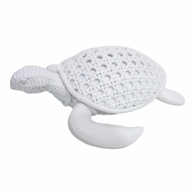 10" Polyresin White Faux Weave Turtle