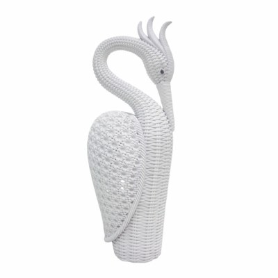 14" Polyresin White Faux Weave Heron