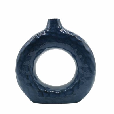8" Navy Ceramic Vase With Hole