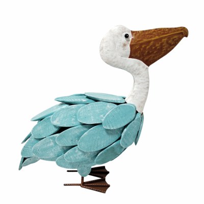 15" Turquoise and White Horizontal Wood and Metal Pelican