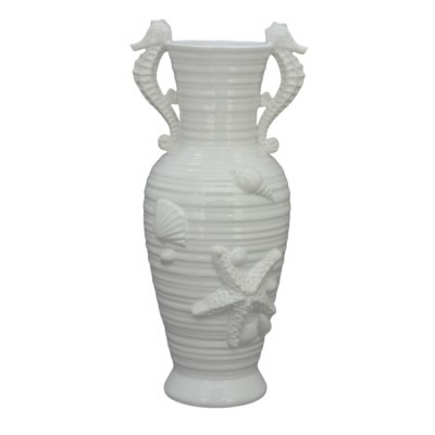 18" White Seahorse Handle Ceramic Vase