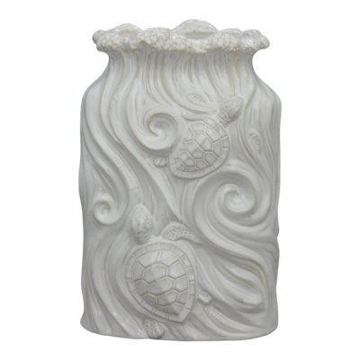12" White Turtle Ceramic Vase