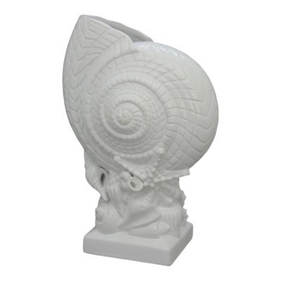 14" White Nautilus Ceramic Vase