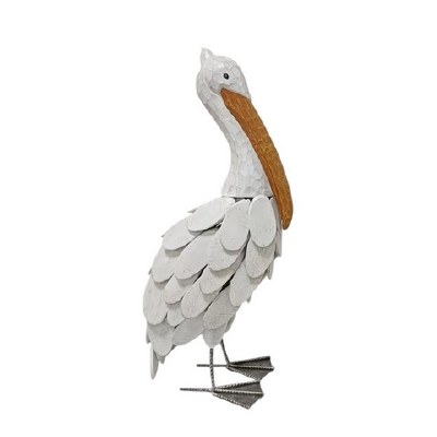 24" White Wood and Metal Pelican Statue