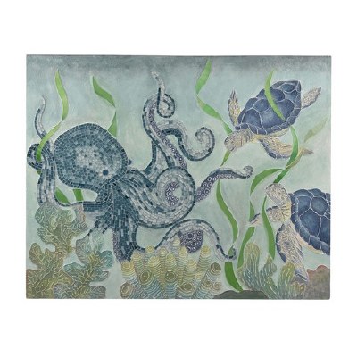 32" x 40" Octopus and Sea Turtle Mosaic Coastal Wall Art Plaque