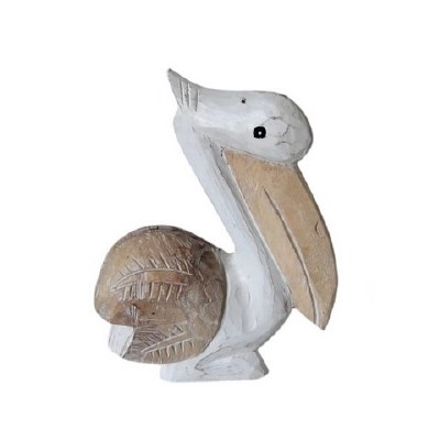 11" Brown and White Wood Pelican Figurine