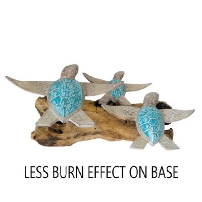 9" Whitewash and Blue Three Sea Turtles on a Wood Base