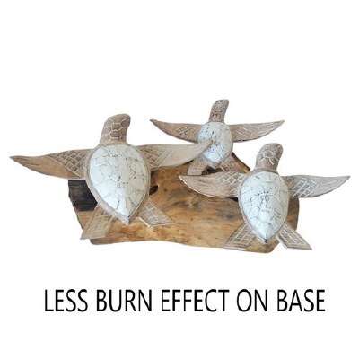 9" Whitewash and Natural Three Sea Turtles on a Wood Base