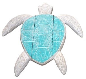 14" Whitewash and Blue Sea Turtle Coastal Wall Art Plaque