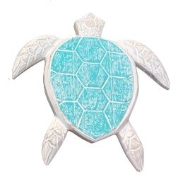 Medium Whitewash and Blue Sea Turtle Coastal Wall Art Plaque
