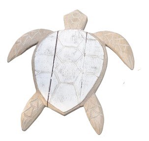 14" Whitewash and Natural Sea Turtle Wall Coastal Art Plaque