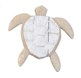 Medium Whitewash and Natural Sea Turtle Coastal Wall Art Plaque