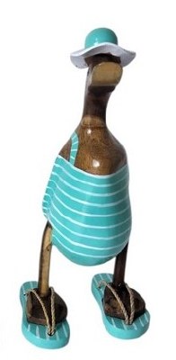 12" Brown and Blue Boy Beach Duck Wood Figurine