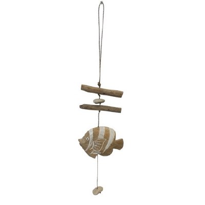 15" White Stripe and Natural Fish Coastal Wood Drop