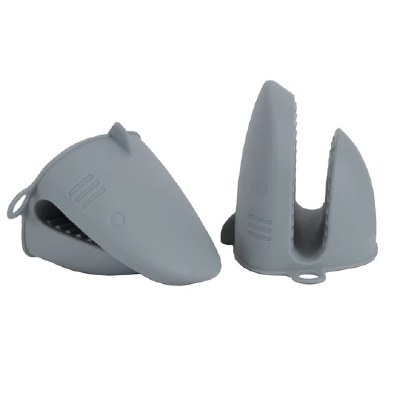 Set of Two Gray Shark Silicone Oven Mitts