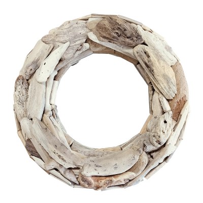 17" Round Driftwood Chunks Coastal Mirror