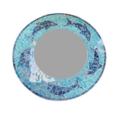 16" Round Blue Dolphin Coastal Mosaic Mirror
